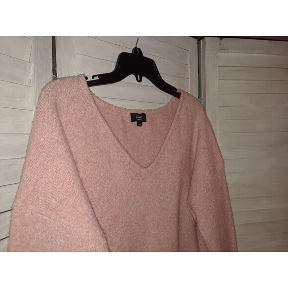 Line Women's Over-Sized Small Sweater Cashmere Blend Cropped V-Neck Pink Cream - Picture 4 of 9